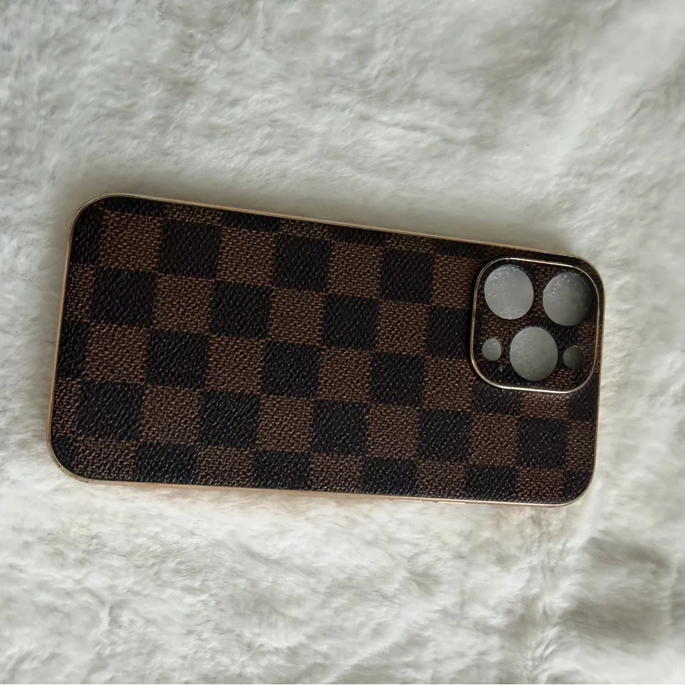 Luxury Brown Checkered Phone Case  14 pro max size